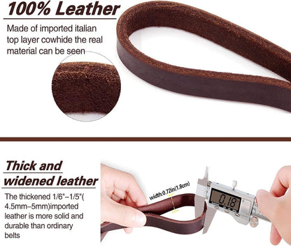 Leather Dog Leash 8ft, Heavy Duty Genuine Leather Braided Dog Training Leash, Soft and Strong Pet Lead for Large, Medium Dogs