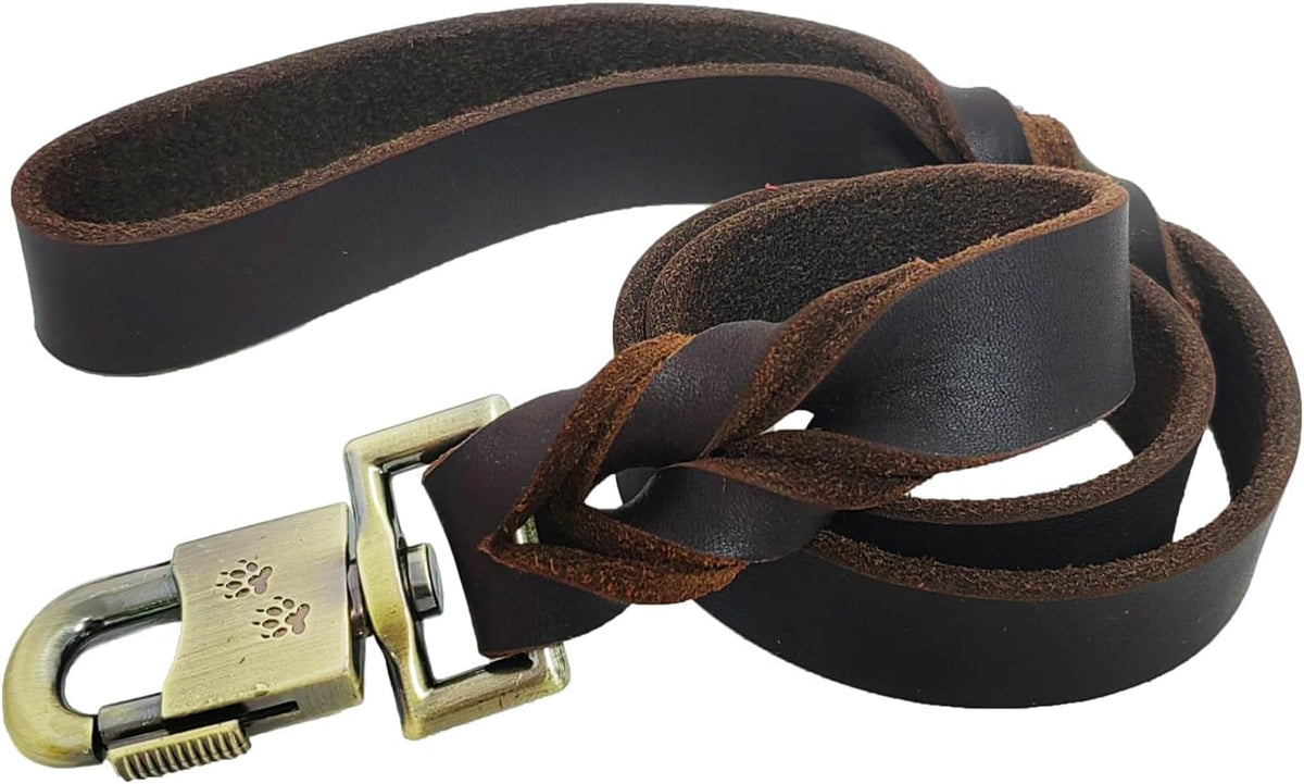 Leather Dog Leash 8ft, Heavy Duty Genuine Leather Braided Dog Training Leash, Soft and Strong Pet Lead for Large, Medium Dogs