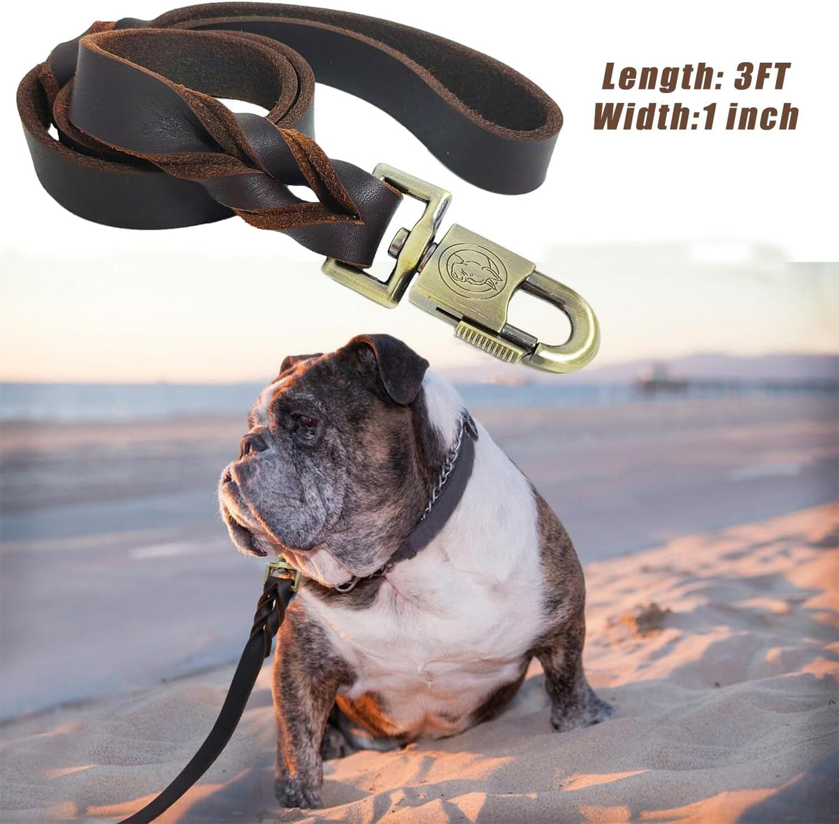 Leather Dog Leash 8ft, Heavy Duty Genuine Leather Braided Dog Training Leash, Soft and Strong Pet Lead for Large, Medium Dogs