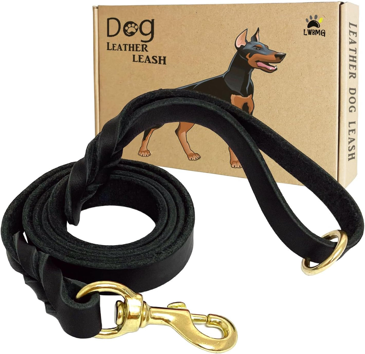 Leather Dog Leash 8ft, Heavy Duty Genuine Leather Braided Dog Training Leash, Soft and Strong Pet Lead for Large, Medium Dogs
