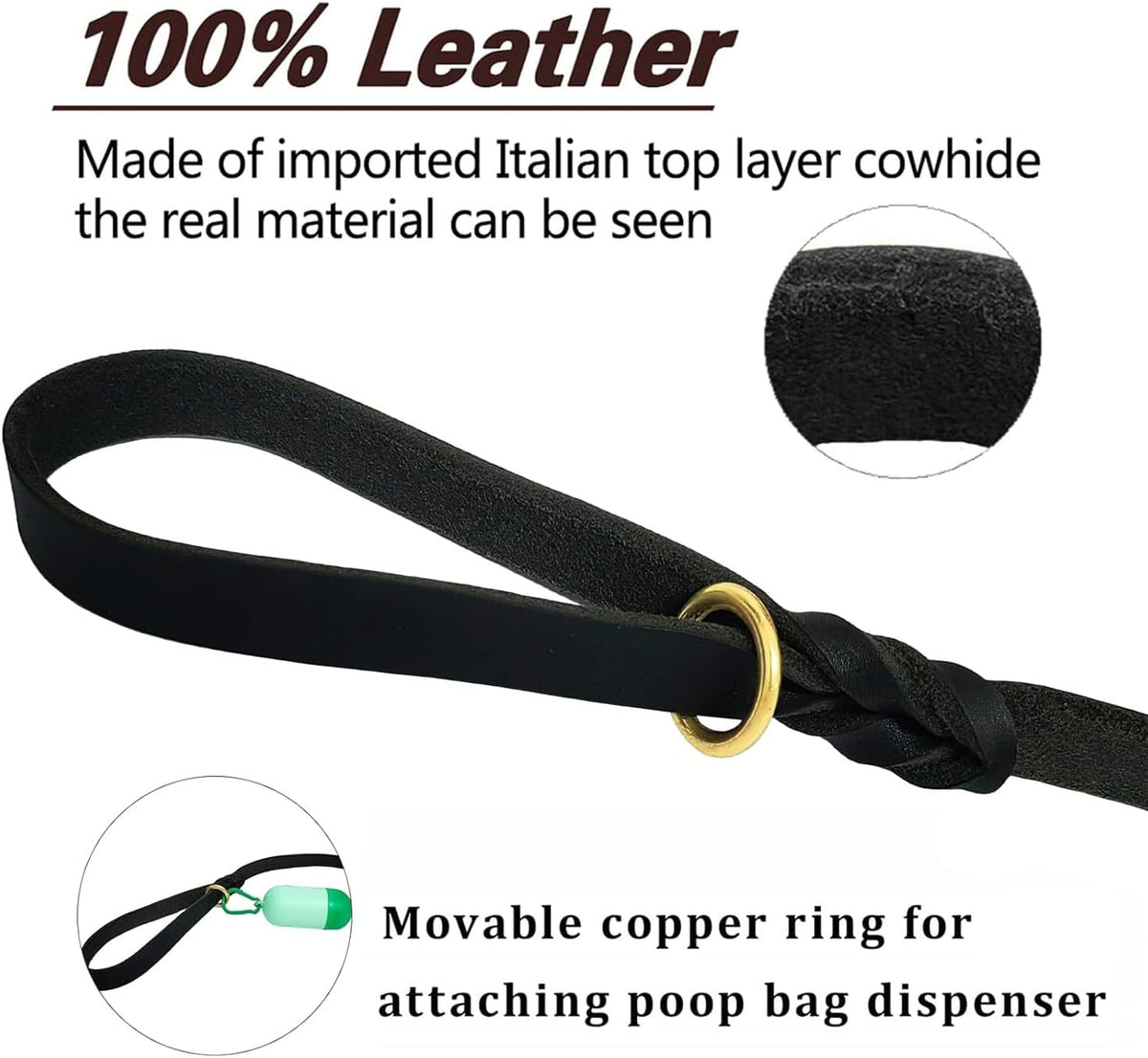 Leather Dog Leash 8ft, Heavy Duty Genuine Leather Braided Dog Training Leash, Soft and Strong Pet Lead for Large, Medium Dogs