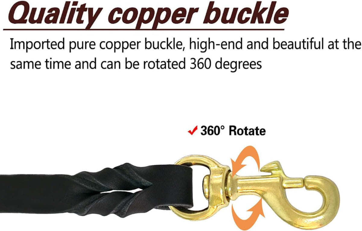Leather Dog Leash 8ft, Heavy Duty Genuine Leather Braided Dog Training Leash, Soft and Strong Pet Lead for Large, Medium Dogs