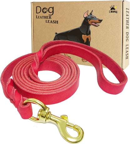 Leather Dog Leash 8ft, Heavy Duty Genuine Leather Braided Dog Training Leash, Soft and Strong Pet Lead for Large, Medium Dogs