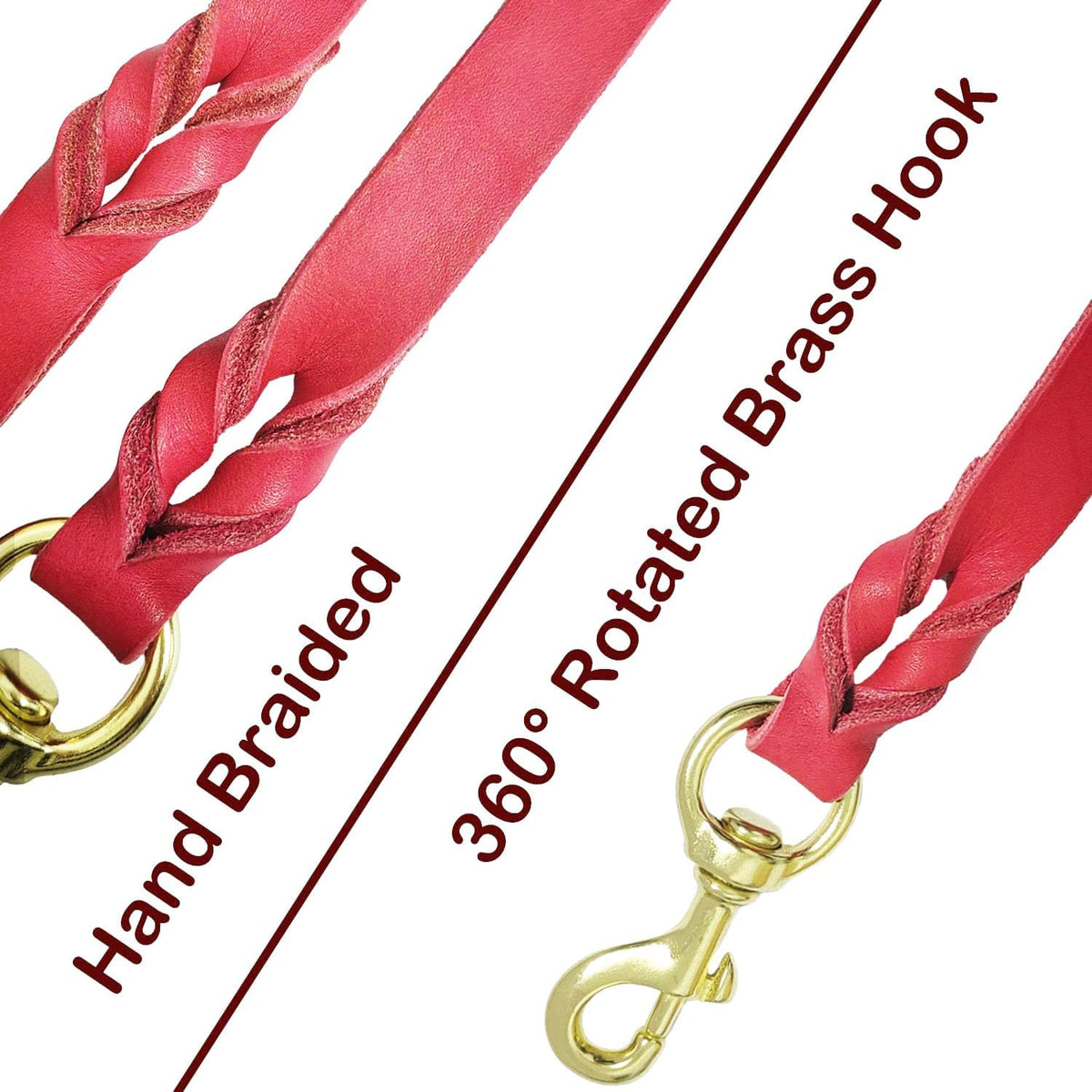 Leather Dog Leash 8ft, Heavy Duty Genuine Leather Braided Dog Training Leash, Soft and Strong Pet Lead for Large, Medium Dogs
