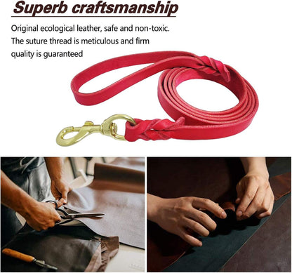 Leather Dog Leash 8ft, Heavy Duty Genuine Leather Braided Dog Training Leash, Soft and Strong Pet Lead for Large, Medium Dogs