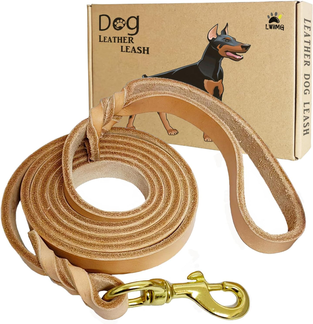 Leather Dog Leash 8ft, Heavy Duty Genuine Leather Braided Dog Training Leash, Soft and Strong Pet Lead for Large, Medium Dogs