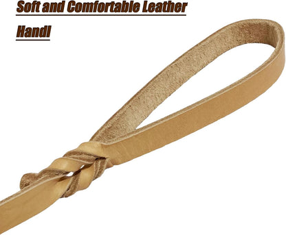 Leather Dog Leash 8ft, Heavy Duty Genuine Leather Braided Dog Training Leash, Soft and Strong Pet Lead for Large, Medium Dogs