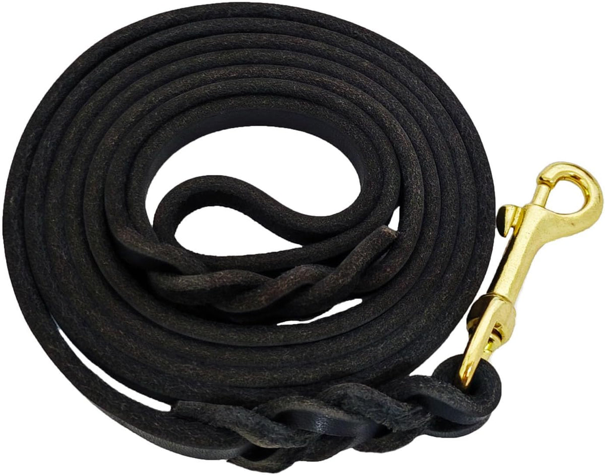 Leather Dog Leash 8ft, Heavy Duty Genuine Leather Braided Dog Training Leash, Soft and Strong Pet Lead for Large, Medium Dogs