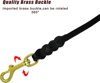 Leather Dog Leash 8ft, Heavy Duty Genuine Leather Braided Dog Training Leash, Soft and Strong Pet Lead for Large, Medium Dogs