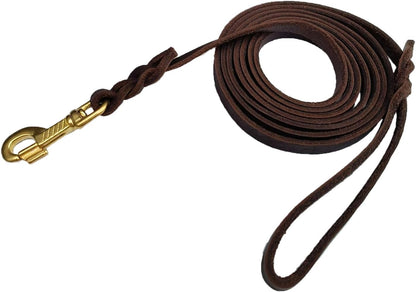 Leather Dog Leash 8ft, Heavy Duty Genuine Leather Braided Dog Training Leash, Soft and Strong Pet Lead for Large, Medium Dogs