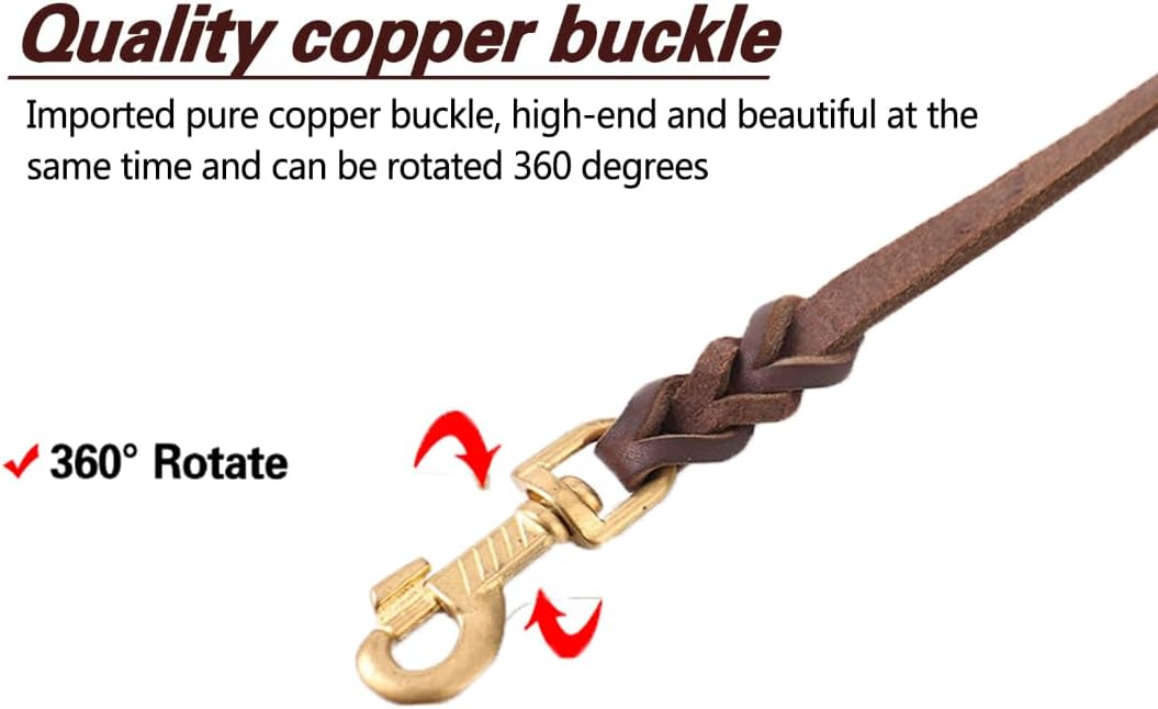Leather Dog Leash 8ft, Heavy Duty Genuine Leather Braided Dog Training Leash, Soft and Strong Pet Lead for Large, Medium Dogs