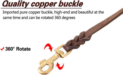 Leather Dog Leash 8ft, Heavy Duty Genuine Leather Braided Dog Training Leash, Soft and Strong Pet Lead for Large, Medium Dogs