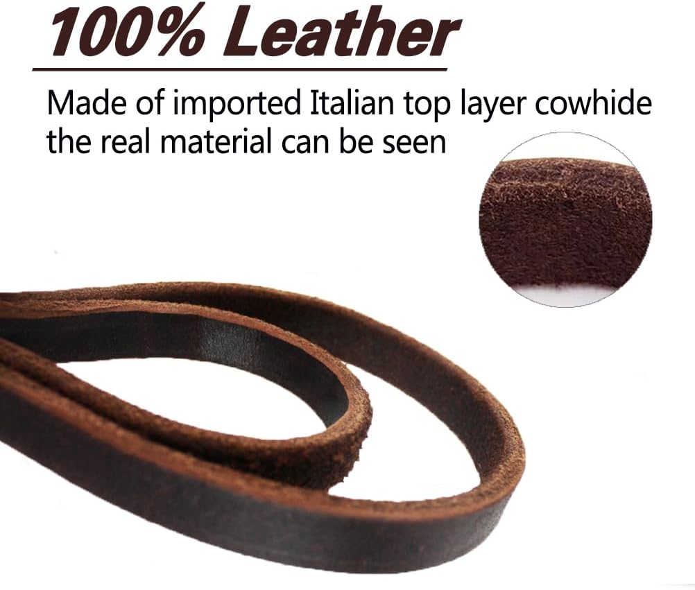 Leather Dog Leash 8ft, Heavy Duty Genuine Leather Braided Dog Training Leash, Soft and Strong Pet Lead for Large, Medium Dogs