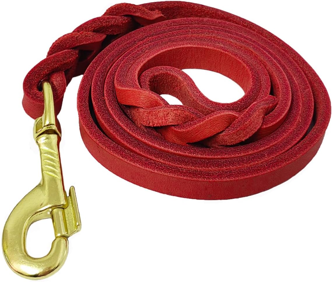 Leather Dog Leash 8ft, Heavy Duty Genuine Leather Braided Dog Training Leash, Soft and Strong Pet Lead for Large, Medium Dogs