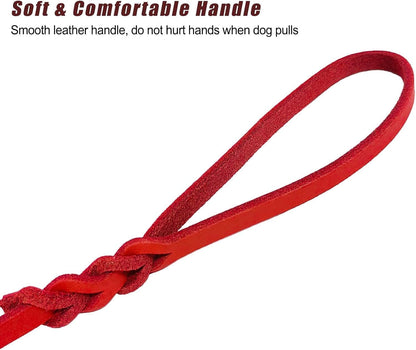 Leather Dog Leash 8ft, Heavy Duty Genuine Leather Braided Dog Training Leash, Soft and Strong Pet Lead for Large, Medium Dogs