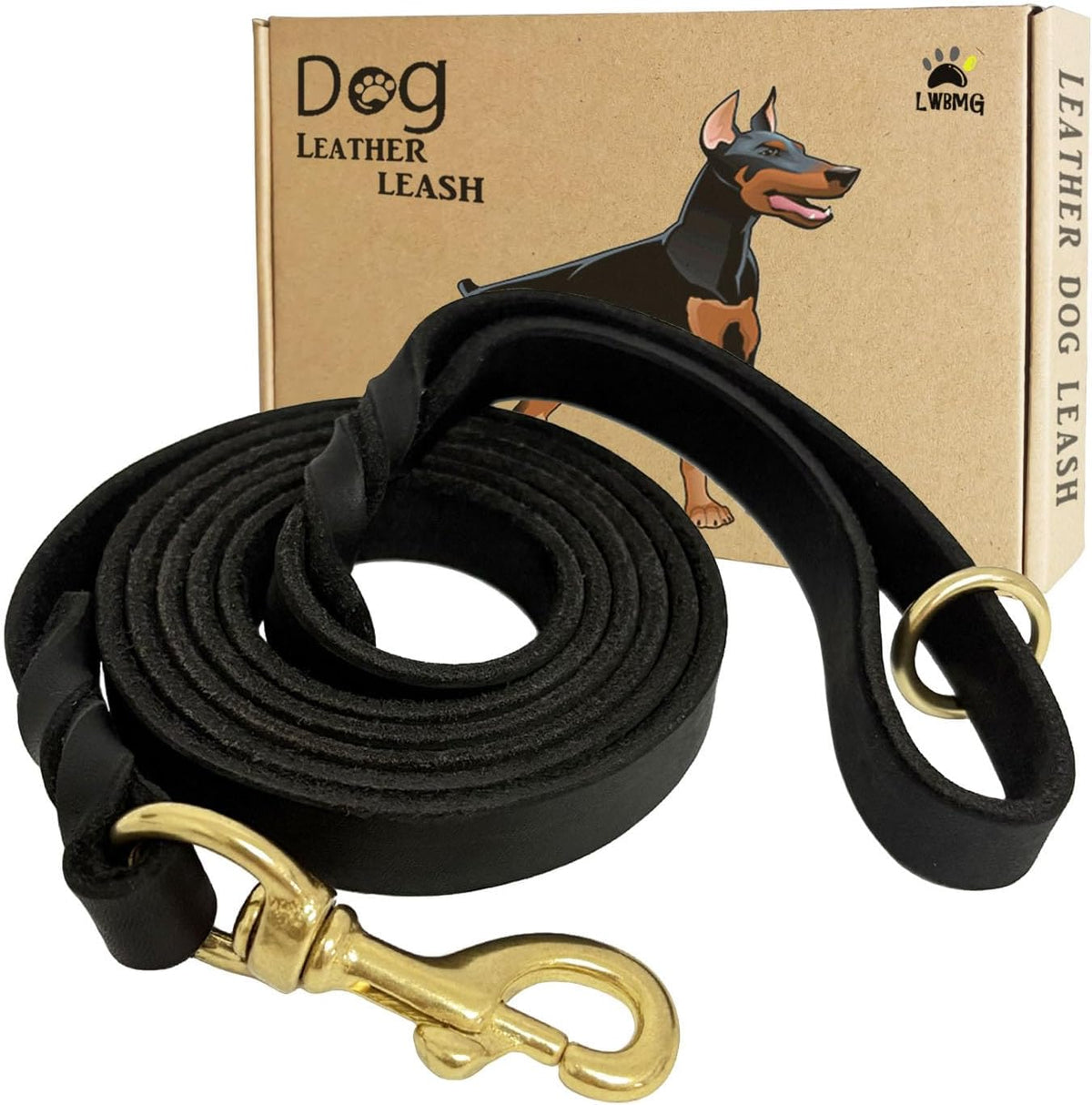 Leather Dog Leash 8ft, Heavy Duty Genuine Leather Braided Dog Training Leash, Soft and Strong Pet Lead for Large, Medium Dogs