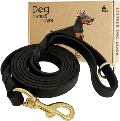 Leather Dog Leash 8ft, Heavy Duty Genuine Leather Braided Dog Training Leash, Soft and Strong Pet Lead for Large, Medium Dogs
