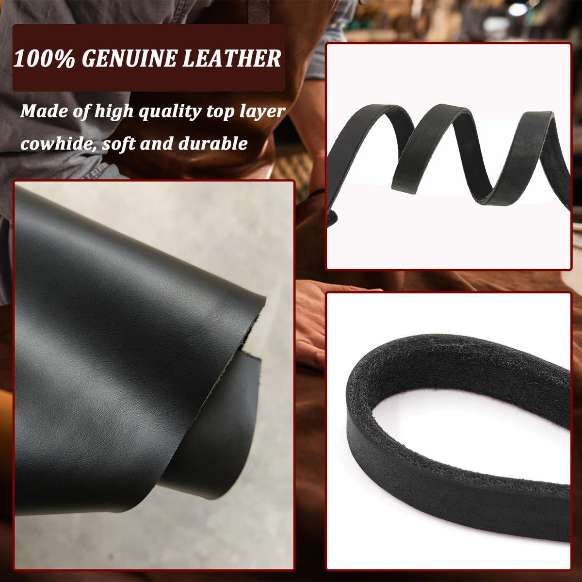 Leather Dog Leash 8ft, Heavy Duty Genuine Leather Braided Dog Training Leash, Soft and Strong Pet Lead for Large, Medium Dogs