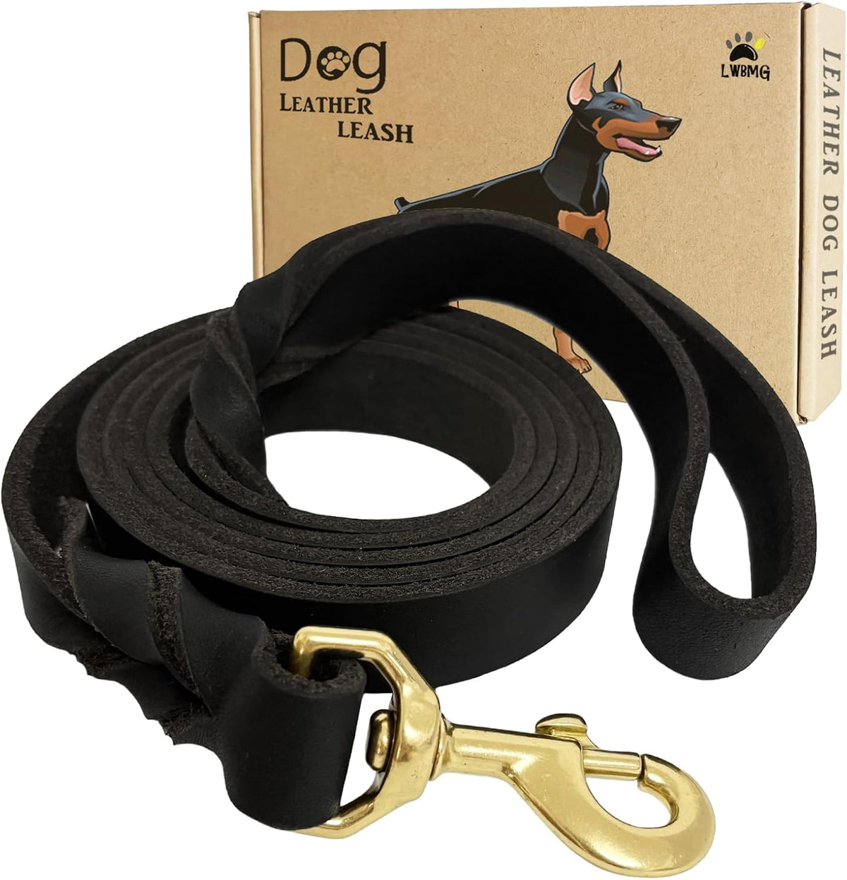 Leather Dog Leash 8ft, Heavy Duty Genuine Leather Braided Dog Training Leash, Soft and Strong Pet Lead for Large, Medium Dogs