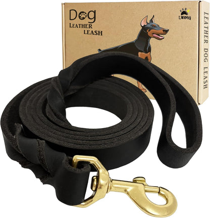 Leather Dog Leash 8ft, Heavy Duty Genuine Leather Braided Dog Training Leash, Soft and Strong Pet Lead for Large, Medium Dogs