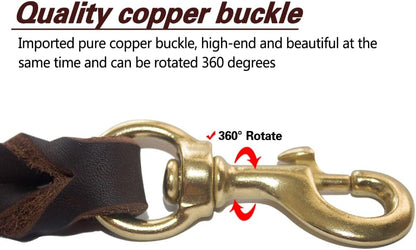 Leather Dog Leash 8ft, Heavy Duty Genuine Leather Braided Dog Training Leash, Soft and Strong Pet Lead for Large, Medium Dogs