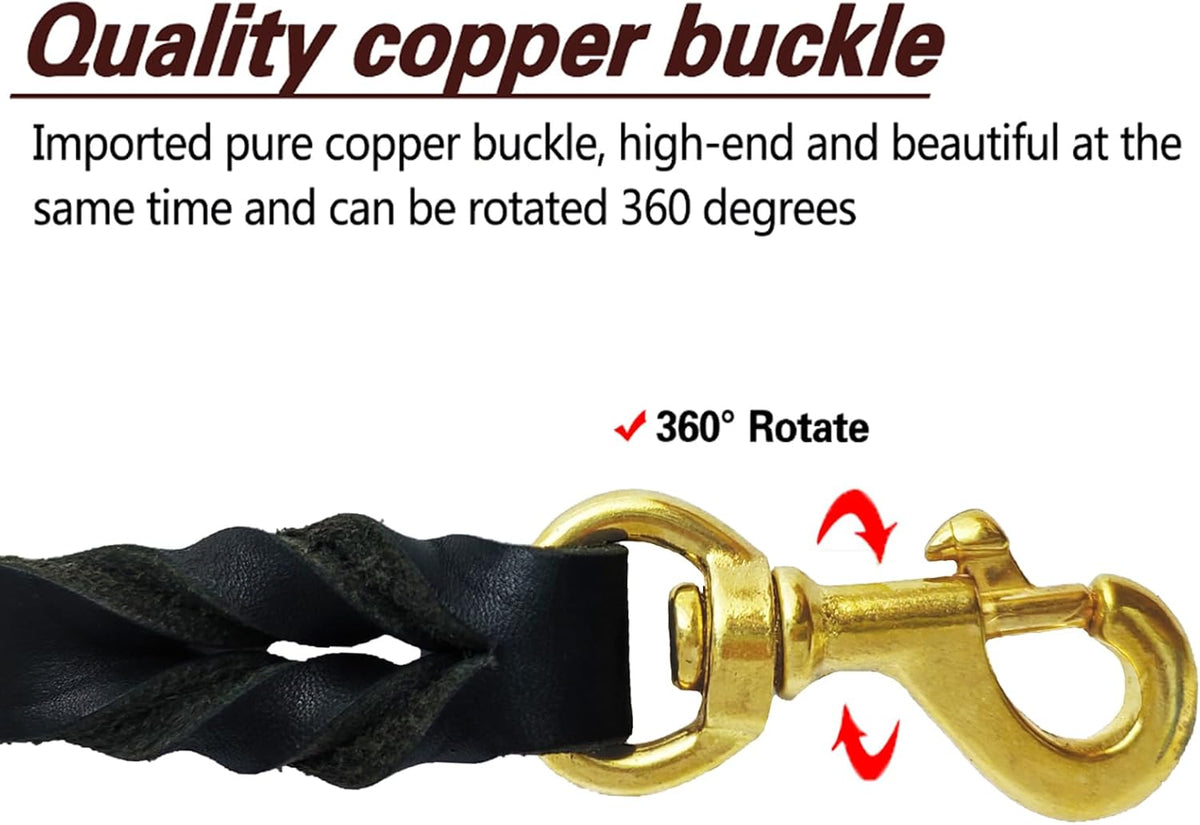 Leather Dog Leash 8ft, Heavy Duty Genuine Leather Braided Dog Training Leash, Soft and Strong Pet Lead for Large, Medium Dogs