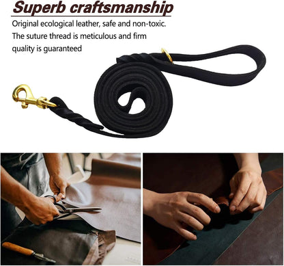 Leather Dog Leash 8ft, Heavy Duty Genuine Leather Braided Dog Training Leash, Soft and Strong Pet Lead for Large, Medium Dogs