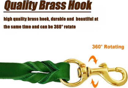 Leather Dog Leash 8ft, Heavy Duty Genuine Leather Braided Dog Training Leash, Soft and Strong Pet Lead for Large, Medium Dogs