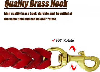 Leather Dog Leash 8ft, Heavy Duty Genuine Leather Braided Dog Training Leash, Soft and Strong Pet Lead for Large, Medium Dogs