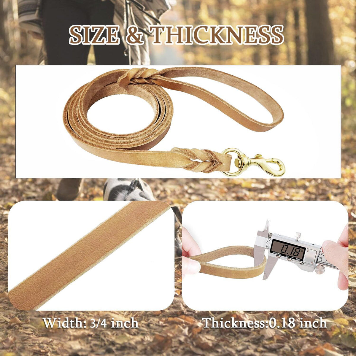 Leather Dog Leash 8ft, Heavy Duty Genuine Leather Braided Dog Training Leash, Soft and Strong Pet Lead for Large, Medium Dogs