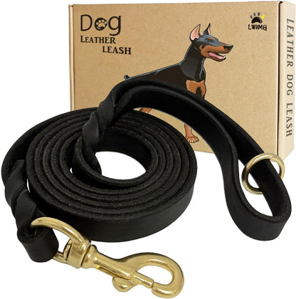 Leather Dog Leash 8ft, Heavy Duty Genuine Leather Braided Dog Training Leash, Soft and Strong Pet Lead for Large, Medium Dogs