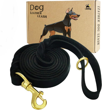 Leather Dog Leash 8ft, Heavy Duty Genuine Leather Braided Dog Training Leash, Soft and Strong Pet Lead for Large, Medium Dogs