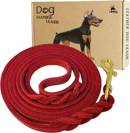 Leather Dog Leash 8ft, Heavy Duty Genuine Leather Braided Dog Training Leash, Soft and Strong Pet Lead for Large, Medium Dogs