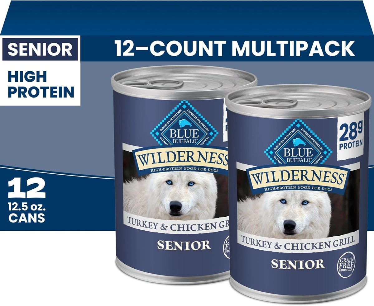 Blue Buffalo Wilderness Turkey & Chicken Senior Wet Dog Food, 12.5 oz, 12pk