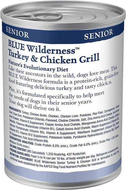 Blue Buffalo Wilderness Turkey & Chicken Senior Wet Dog Food, 12.5 oz, 12pk