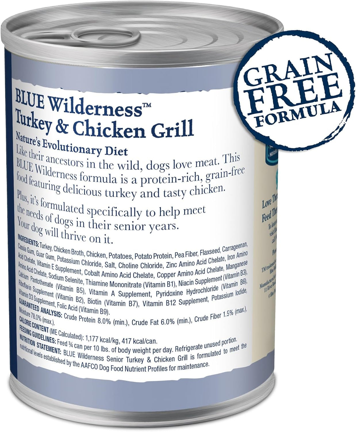 Blue Buffalo Wilderness Turkey & Chicken Senior Wet Dog Food, 12.5 oz, 12pk