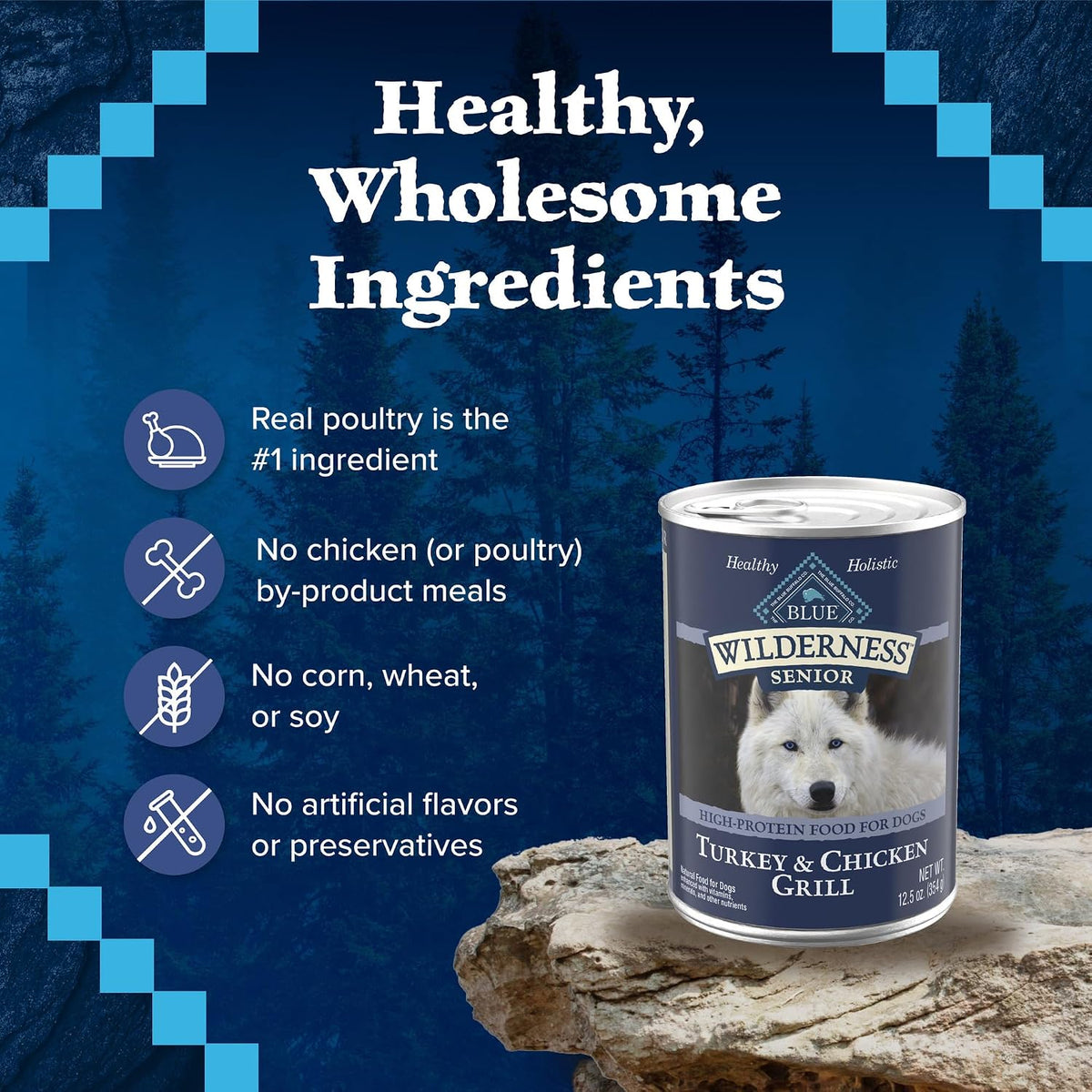 Blue Buffalo Wilderness Turkey & Chicken Senior Wet Dog Food, 12.5 oz, 12pk