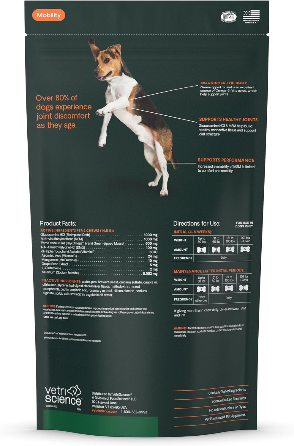 VetriScience Extra Strength Healthy Hip & Joint for Dogs, Chicken, 120ct