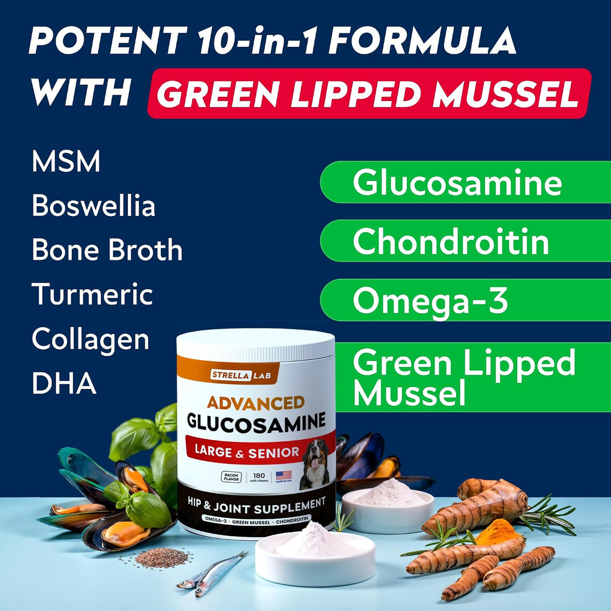 Advanced Glucosamine for Dogs, Collagen&Green Lipped Mussel