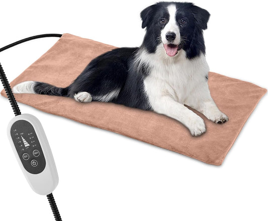 Pet Heating Pad for Puppy Cat Dog-6 Adjustable Temperature & 5 Timer-27.5x15.7in Waterproof Cat Dog Heating Pad with Chew-Resistant Cord-Heated Pad for Indoor Pets,Older,Pain Relief(Brown)