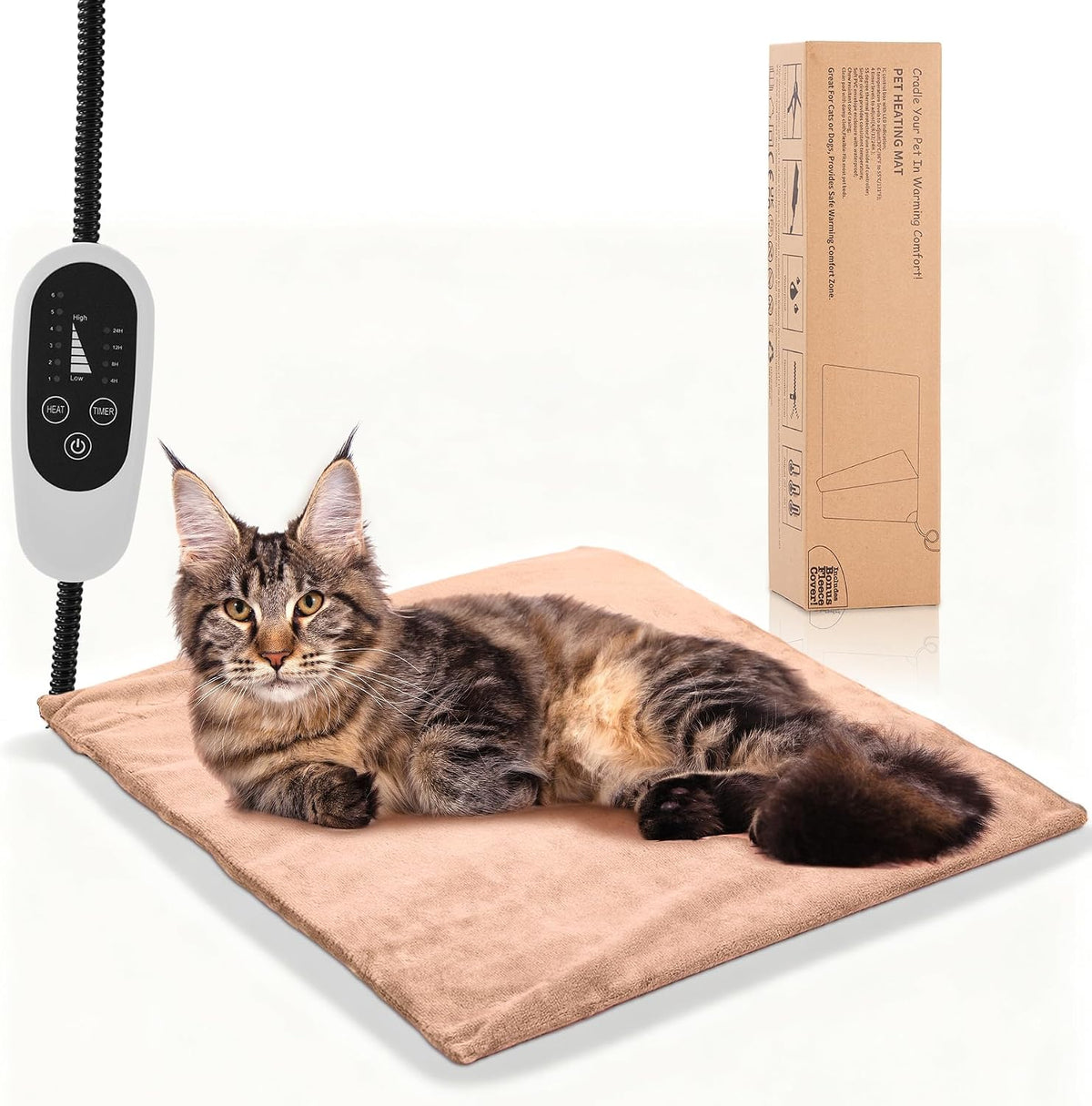 Pet Heating Pad for Puppy Cat Dog-6 Adjustable Temperature & 5 Timer-27.5x15.7in Waterproof Cat Dog Heating Pad with Chew-Resistant Cord-Heated Pad for Indoor Pets,Older,Pain Relief(Brown)