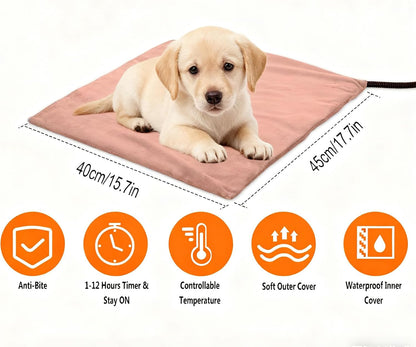 Pet Heating Pad for Puppy Cat Dog-6 Adjustable Temperature & 5 Timer-27.5x15.7in Waterproof Cat Dog Heating Pad with Chew-Resistant Cord-Heated Pad for Indoor Pets,Older,Pain Relief(Brown)