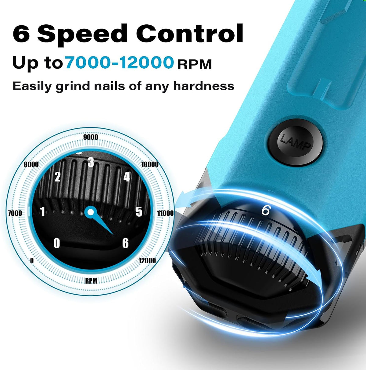 6-Speed Dog Nail Grinder - Newest Enhanced Pet Nail Grinder Super Quiet Rechargeable Electric Dog Nail Trimmer Painless Paws Grooming & Smoothing Tool for Large Medium Small Dogs (Blue)