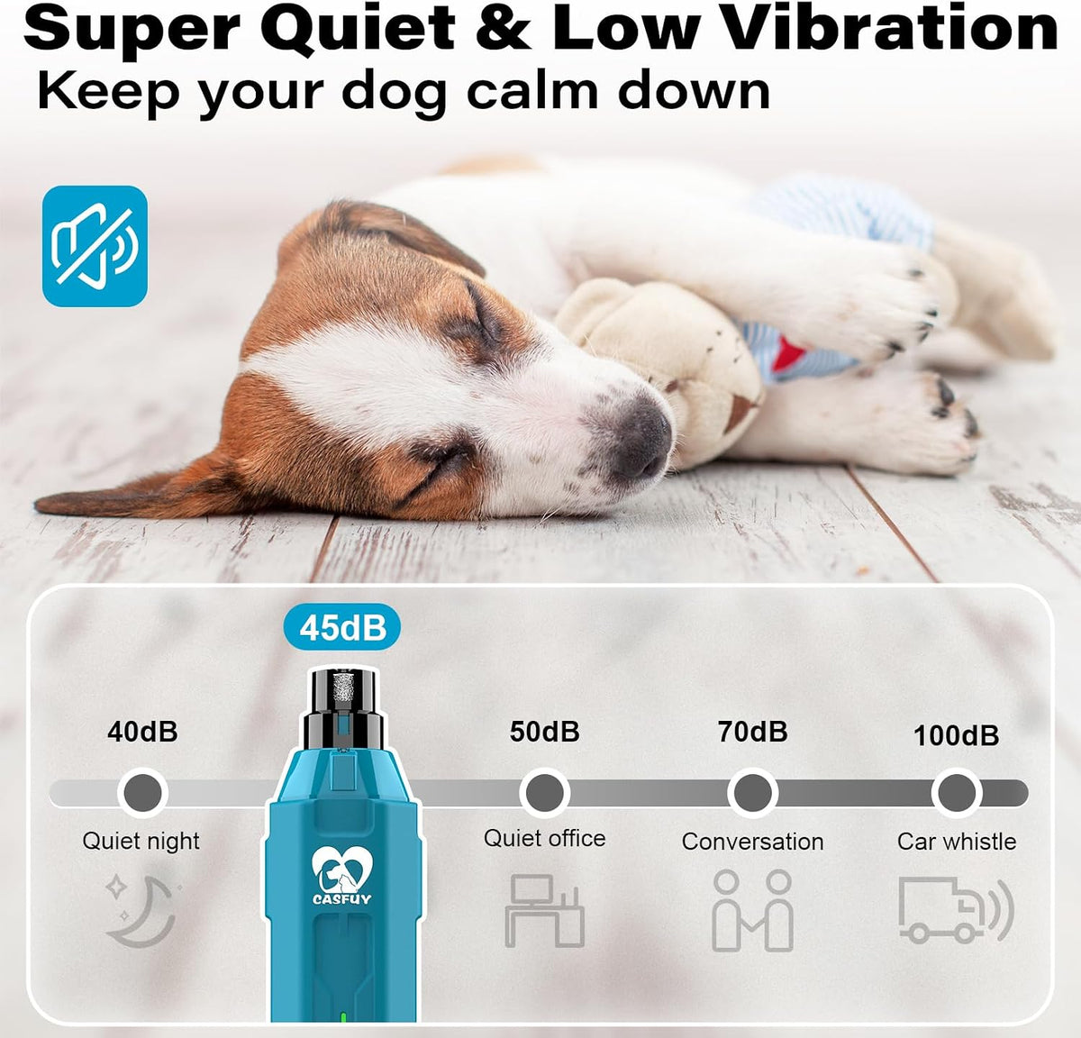 6-Speed Dog Nail Grinder - Newest Enhanced Pet Nail Grinder Super Quiet Rechargeable Electric Dog Nail Trimmer Painless Paws Grooming & Smoothing Tool for Large Medium Small Dogs (Blue)