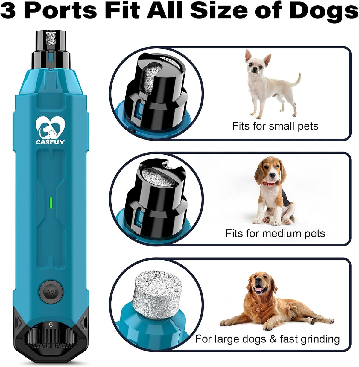 6-Speed Dog Nail Grinder - Newest Enhanced Pet Nail Grinder Super Quiet Rechargeable Electric Dog Nail Trimmer Painless Paws Grooming & Smoothing Tool for Large Medium Small Dogs (Blue)