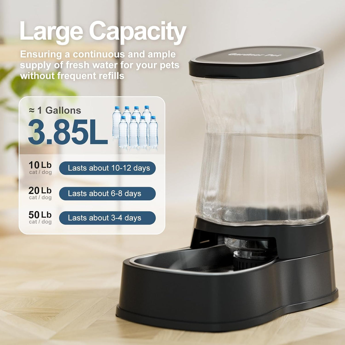 Automatic Dog Water Dispenser Gravity Stainless Steel Waterer & Food Feeder Set, 100% BPA Free Large Capacity Feeding Bowls for Medium & Large-Sized Dogs Cats Other Pets -(1 Gallon x2)
