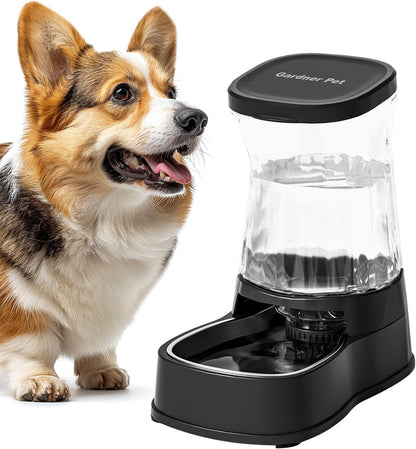 Automatic Dog Water Dispenser Gravity Stainless Steel Waterer & Food Feeder Set, 100% BPA Free Large Capacity Feeding Bowls for Medium & Large-Sized Dogs Cats Other Pets -(1 Gallon x2)