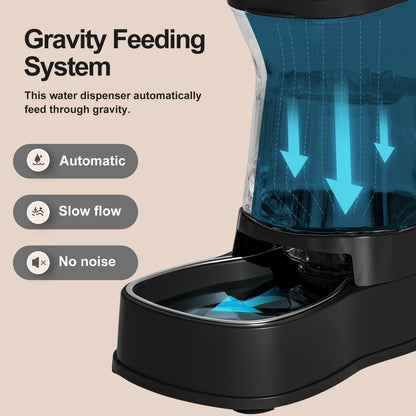 Automatic Dog Water Dispenser Gravity Stainless Steel Waterer & Food Feeder Set, 100% BPA Free Large Capacity Feeding Bowls for Medium & Large-Sized Dogs Cats Other Pets -(1 Gallon x2)