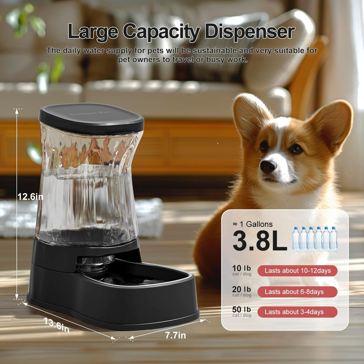 Automatic Dog Water Dispenser Gravity Stainless Steel Waterer & Food Feeder Set, 100% BPA Free Large Capacity Feeding Bowls for Medium & Large-Sized Dogs Cats Other Pets -(1 Gallon x2)