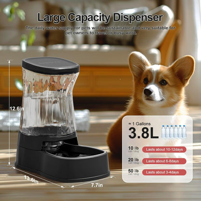 Automatic Dog Water Dispenser Gravity Stainless Steel Waterer & Food Feeder Set, 100% BPA Free Large Capacity Feeding Bowls for Medium & Large-Sized Dogs Cats Other Pets -(1 Gallon x2)